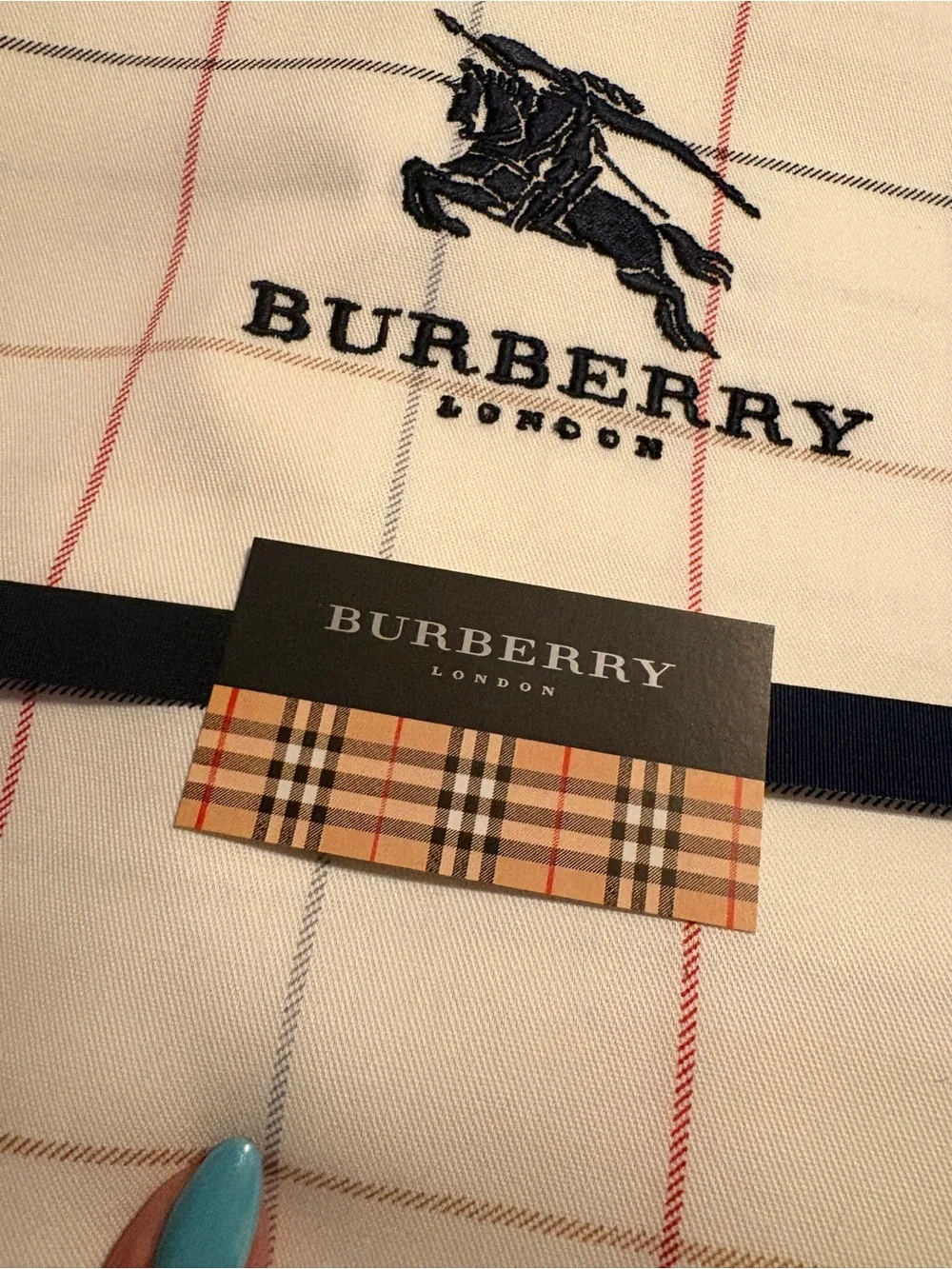 Burberry White Cotton Sheet with Red & Beige Windowpane